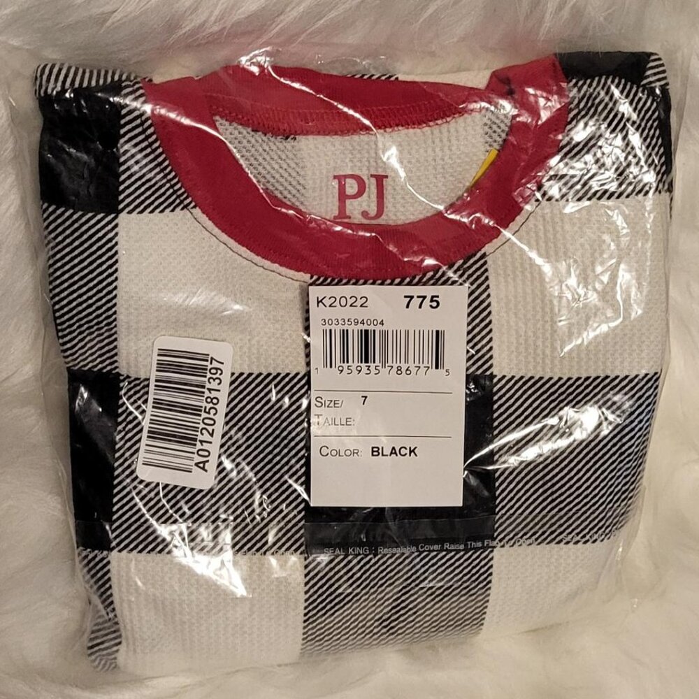 "CHILDREN'S PLACE" BLACK/WHITE BUFFALO PLAID RED TRIM PAJAMA SET - SIZE 7 [NWT]
